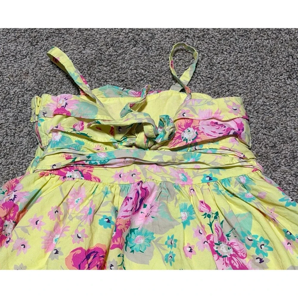 OshKosh B'gosh Girls Floral Sundress Yellow Pink Cotton Size 5 Toddler